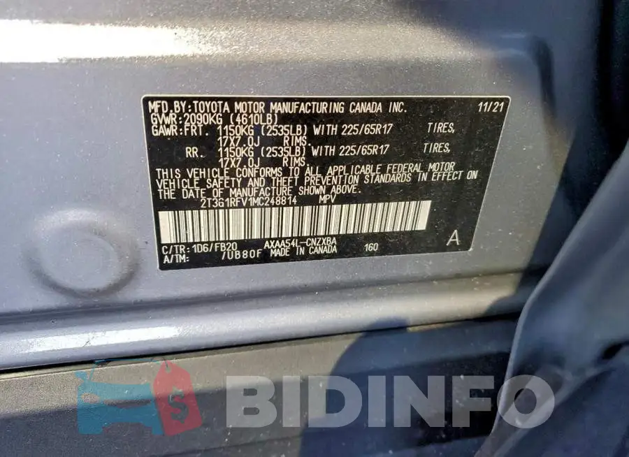 2T3G1RFV1MC248814 Photo# 13