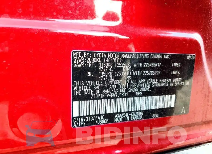 2T3P1RFV4RW491801 Photo# 13