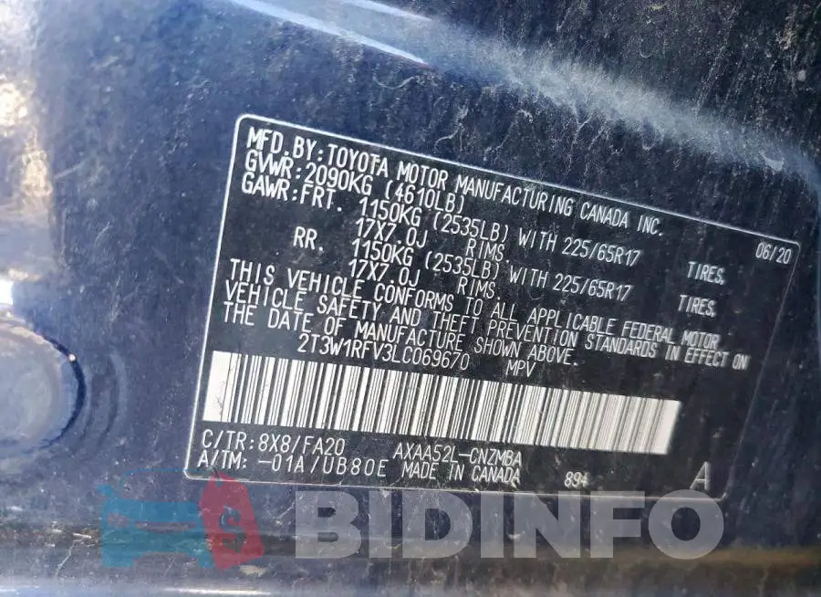 2T3W1RFV3LC069670 Photo# 13