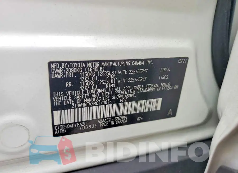 2T3W1RFV7MC171815 Photo# 13