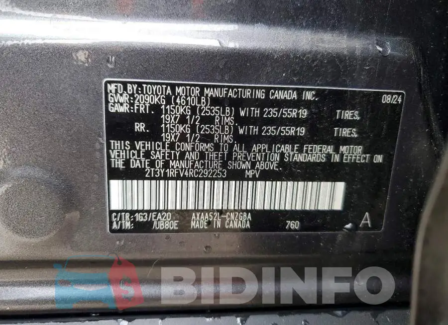 2T3Y1RFV4RC292253 Photo# 14