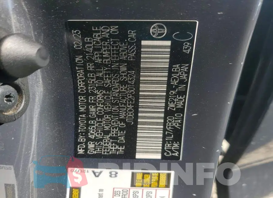 JTDBCMFE2P3014324 Photo# 12