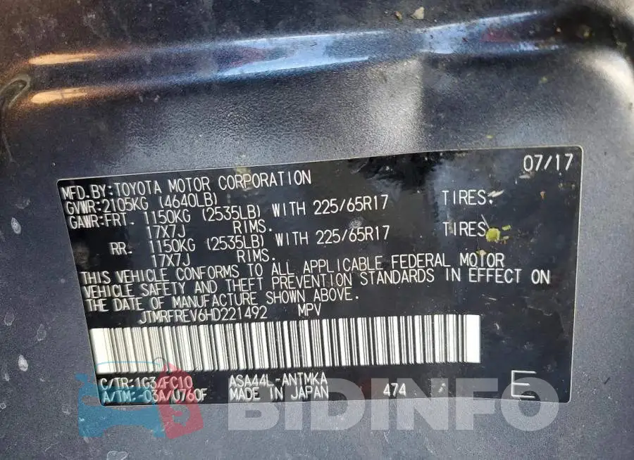 JTMRFREV6HD221492 Photo# 13