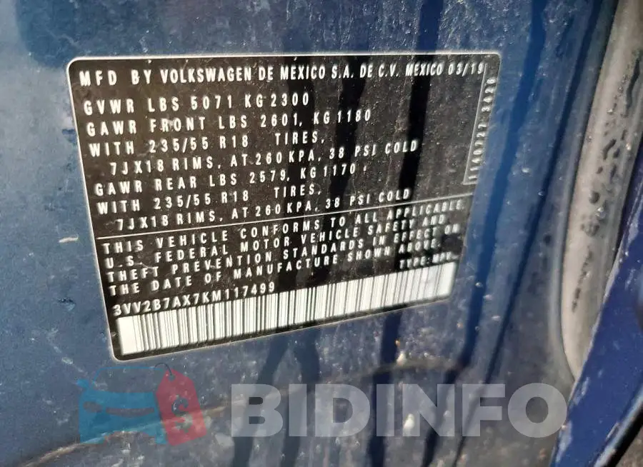 3VV2B7AX7KM117499 Photo# 13