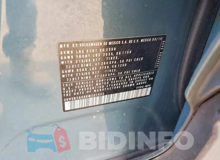 3VV3B7AX8KM201433 Photo# 13
