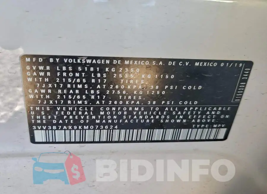 3VV3B7AX9KM073624 Photo# 13