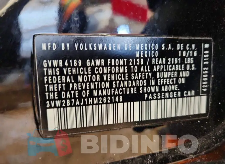 3VW2B7AJ1HM262148 Photo# 13