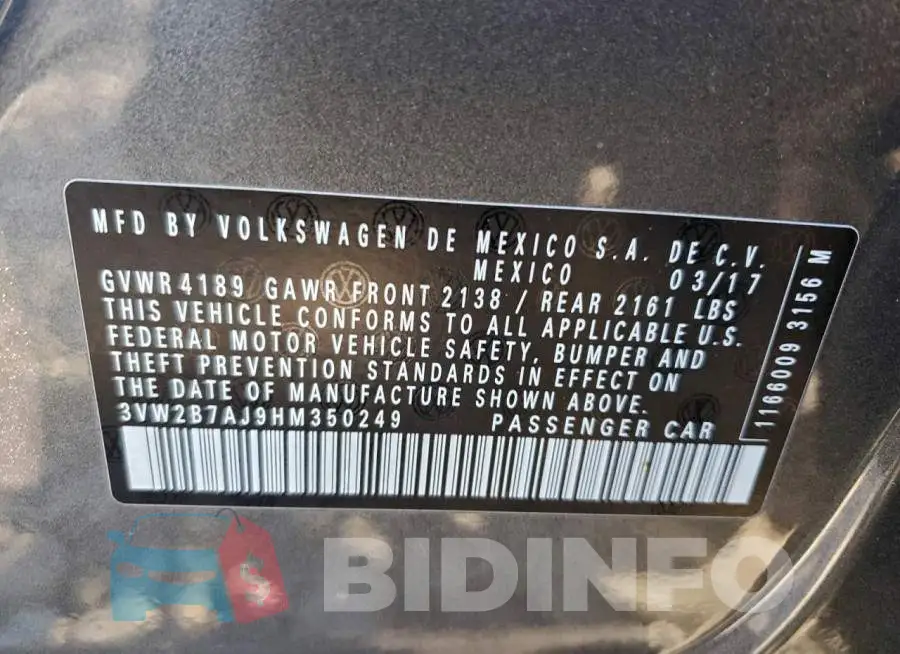 3VW2B7AJ9HM350249 Photo# 12