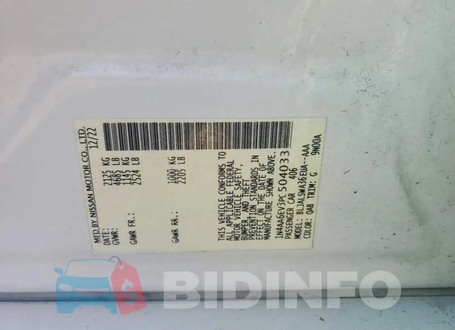 1N4AA6EV3PC504033 Photo# 12