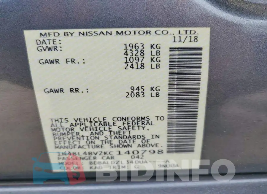 1N4BL4BV2KC140798 Photo# 13