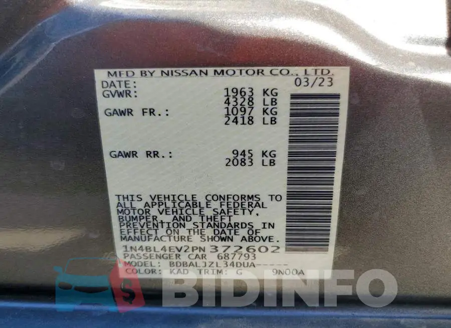 1N4BL4EV2PN372602 Photo# 12