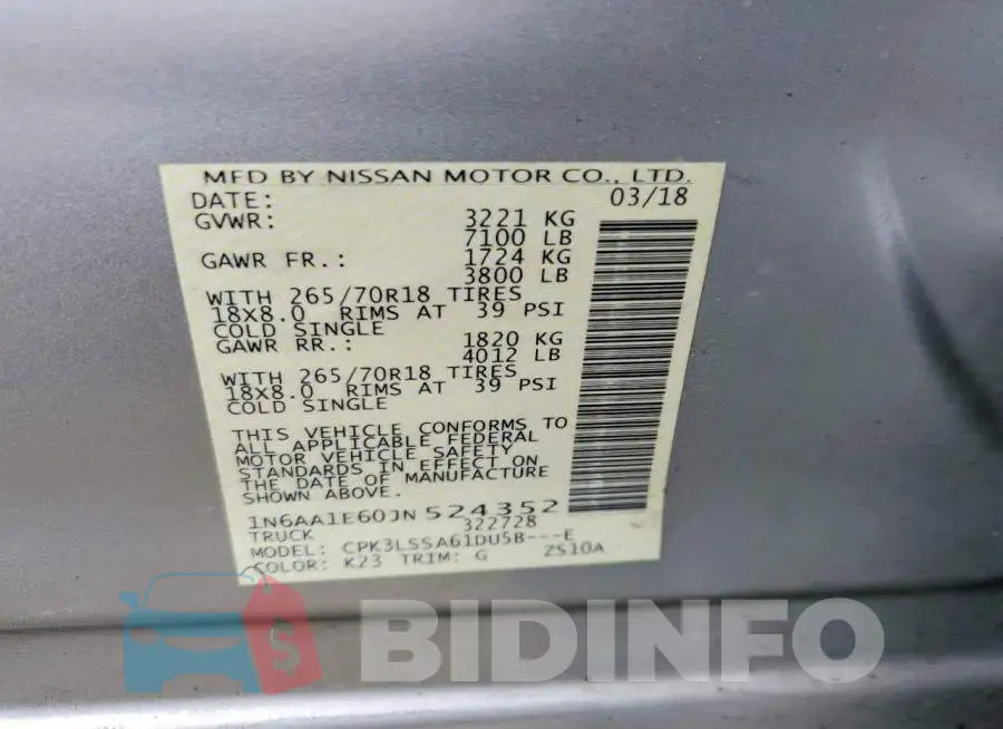 1N6AA1E60JN524352 Photo# 13
