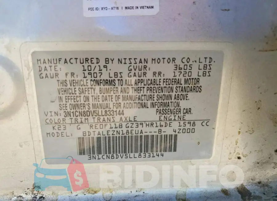 3N1CN8DV5LL833144 Photo# 12