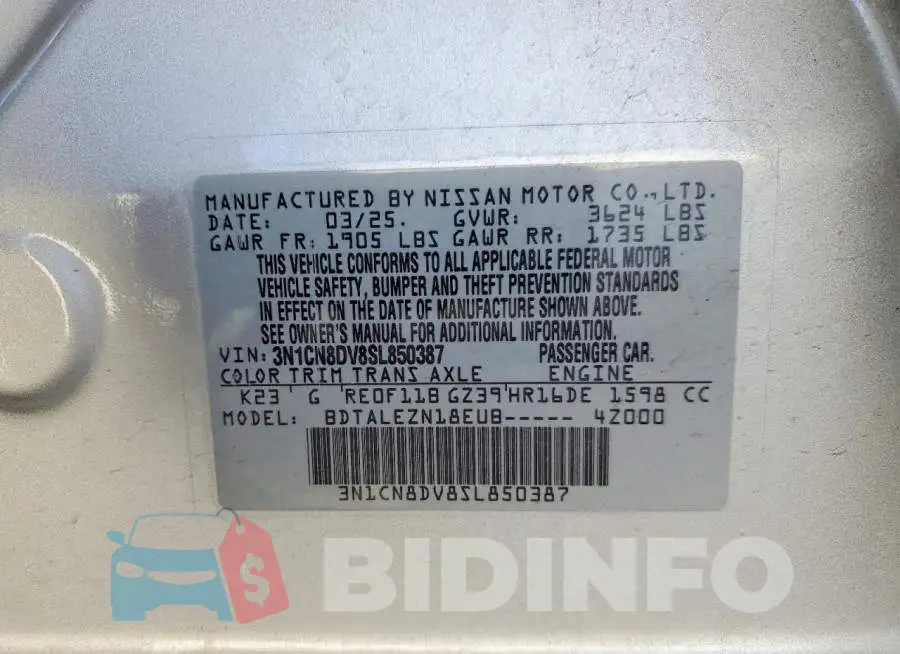 3N1CN8DV8SL850387 Photo# 12