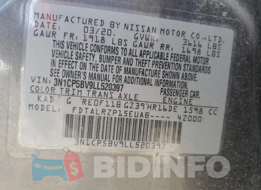 3N1CP5BV9LL520397 Photo# 13