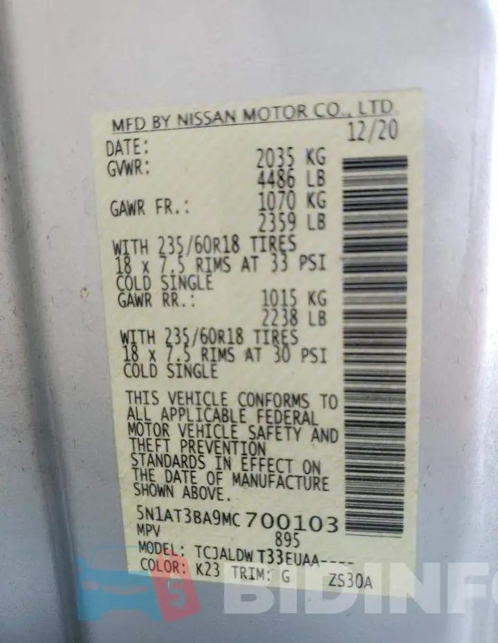 5N1AT3BA9MC700103 Photo# 13