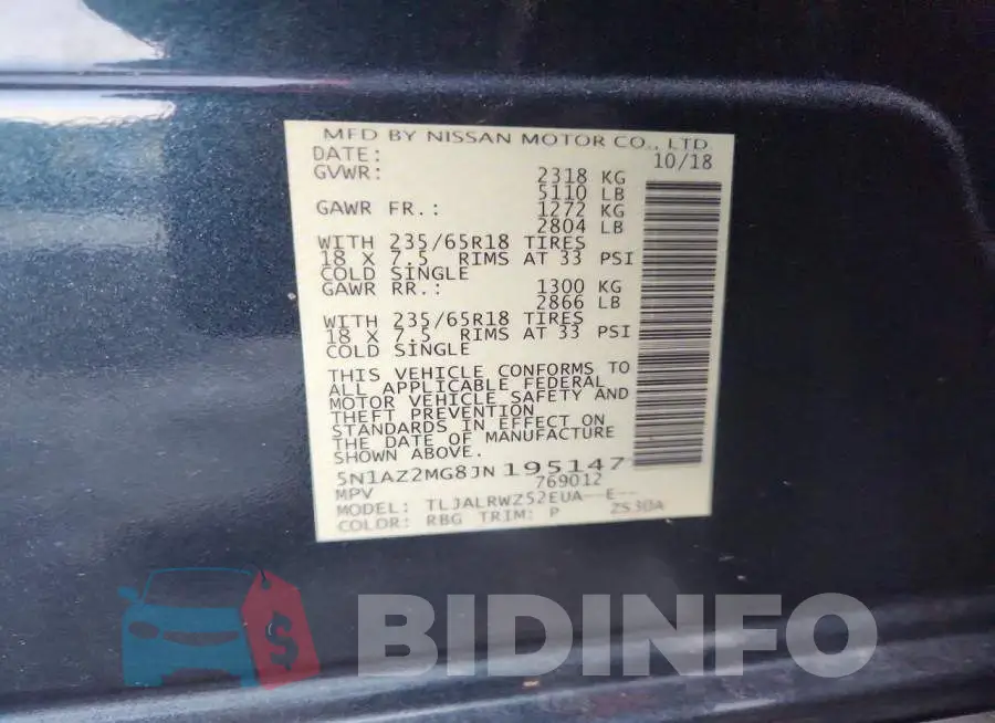 5N1AZ2MG8JN195147 Photo# 13