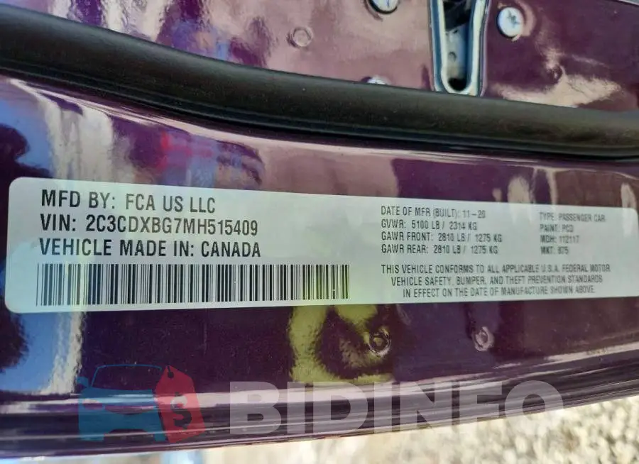 2C3CDXBG7MH515409 Photo# 12