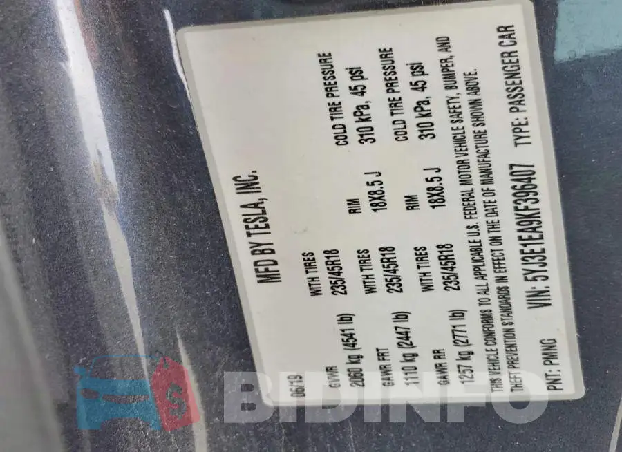 5YJ3E1EA9KF396407 Photo# 12