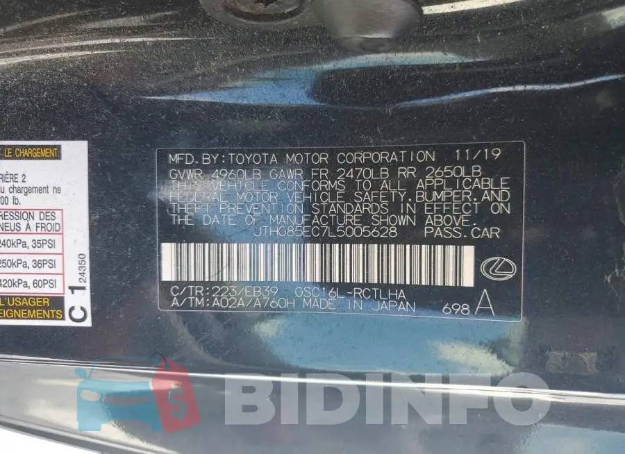 JTHG85EC7L5005628 Photo# 13