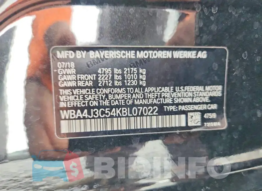 WBA4J3C54KBL07022 Photo# 12