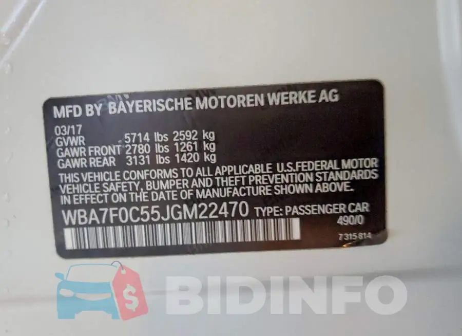WBA7F0C55JGM22470 Photo# 12