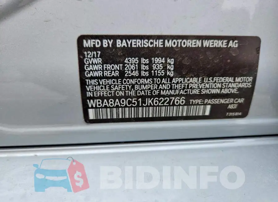 WBA8A9C51JK622766 Photo# 12