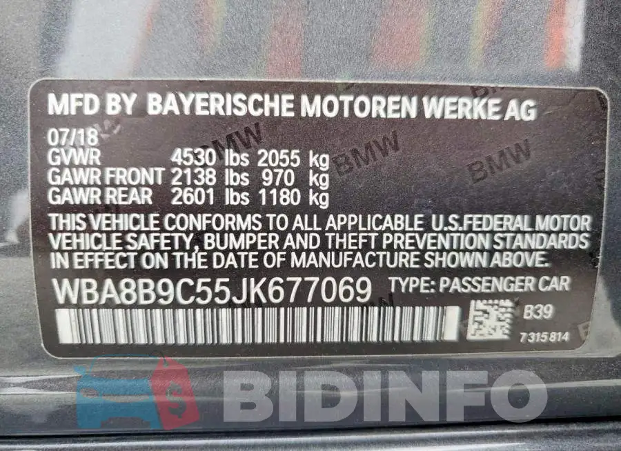WBA8B9C55JK677069 Photo# 13