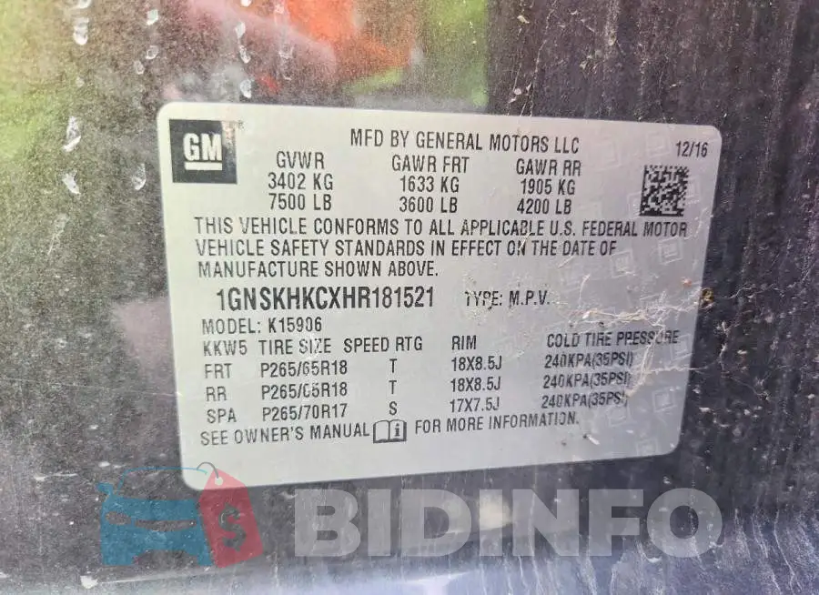 1GNSKHKCXHR181521 Photo# 13