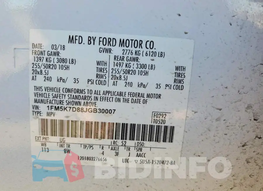 1FM5K7D88JGB30007 Photo# 14