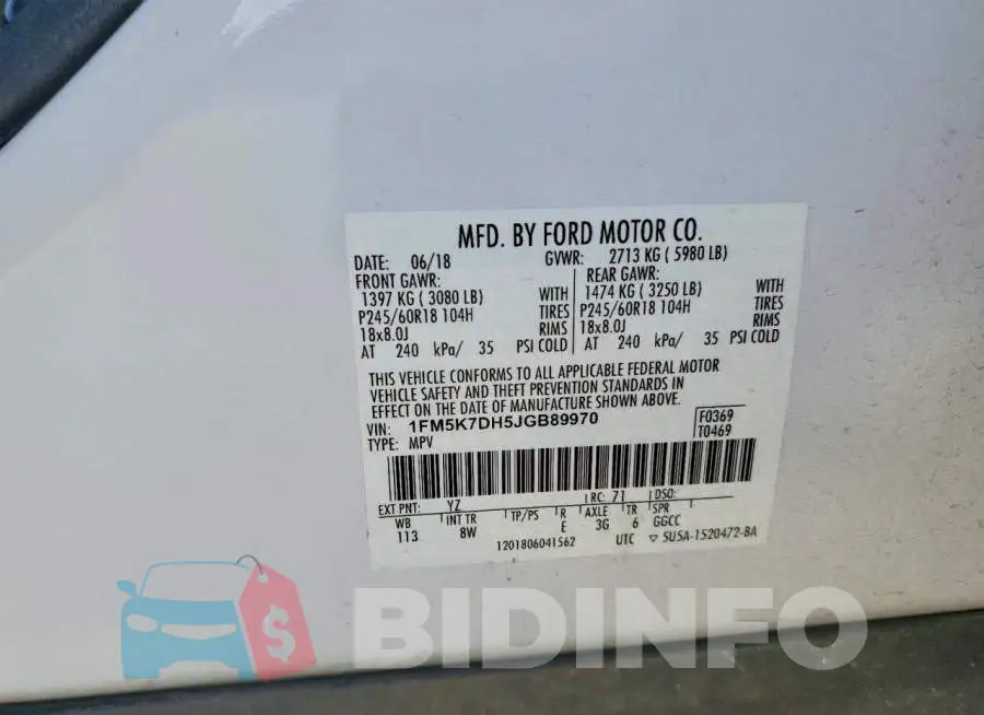 1FM5K7DH5JGB89970 Photo# 13