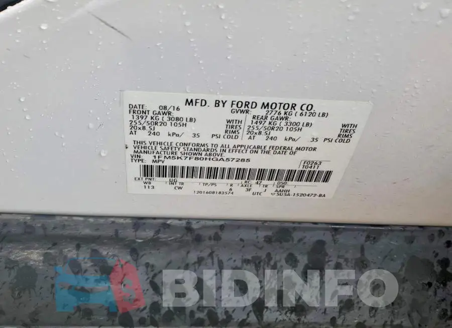 1FM5K7F80HGA57285 Photo# 13