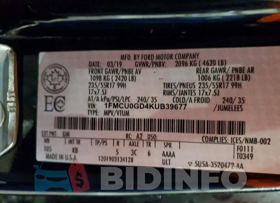 1FMCU0GD4KUB39677 Photo# 12