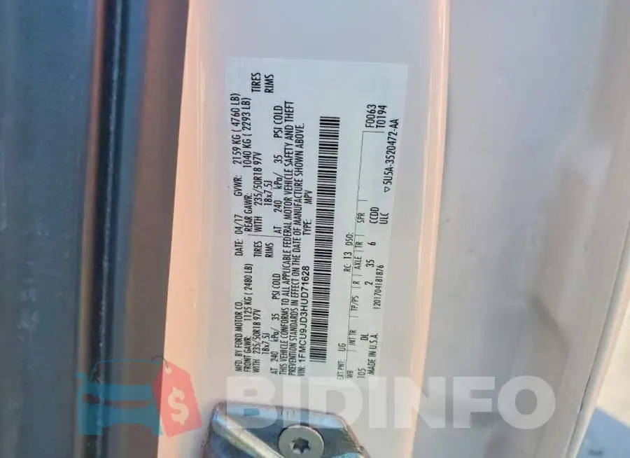 1FMCU9JD3HUD71628 Photo# 14