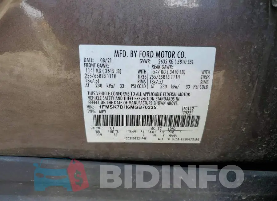 1FMSK7DH6MGB70335 Photo# 13