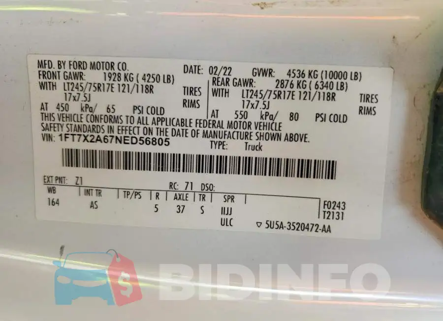 1FT7X2A67NED56805 Photo# 12