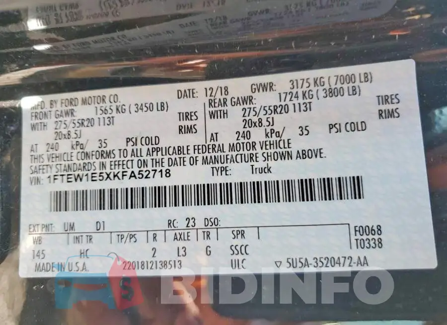 1FTEW1E5XKFA52718 Photo# 12