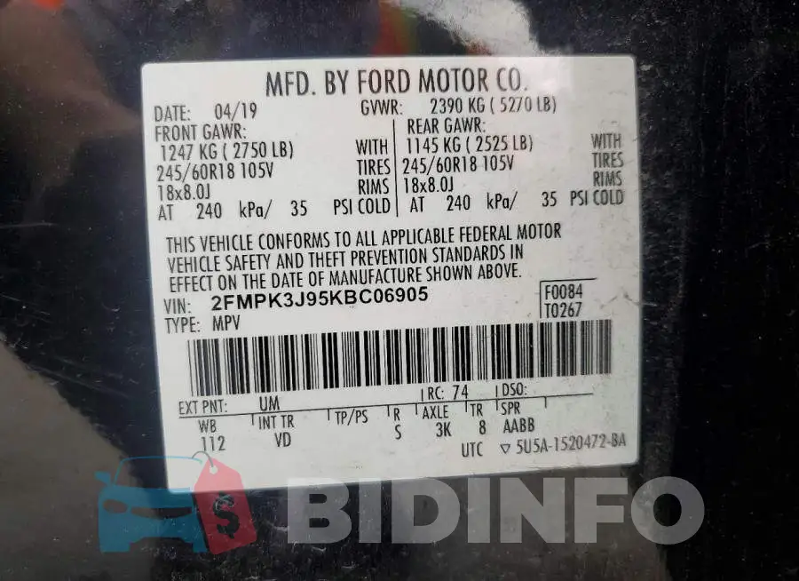 2FMPK3J95KBC06905 Photo# 13