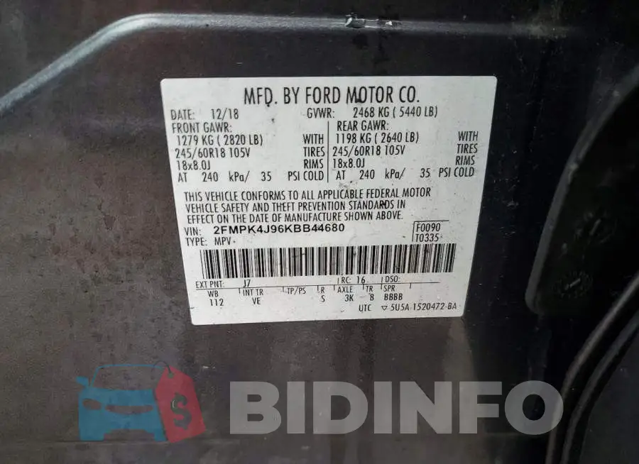 2FMPK4J96KBB44680 Photo# 14