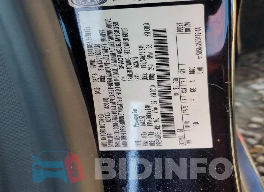 3FADP4EJ6JM138359 Photo# 12