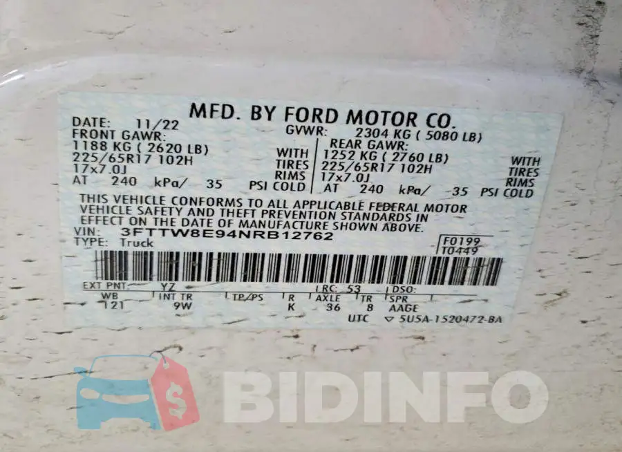 3FTTW8E94NRB12762 Photo# 12