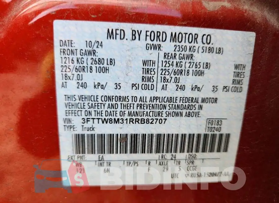 3FTTW8M31RRB82707 Photo# 13