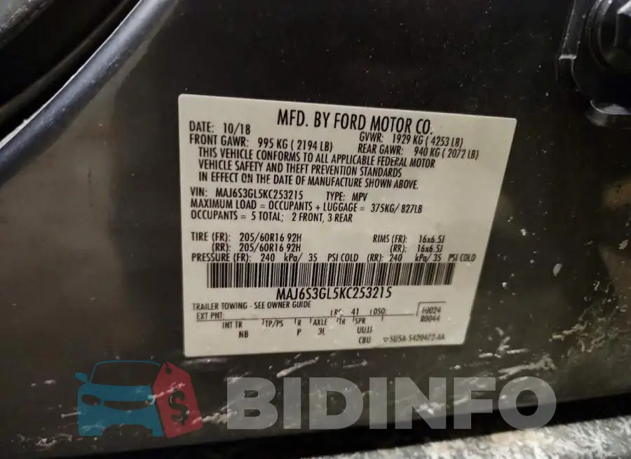 MAJ6S3GL5KC253215 Photo# 12