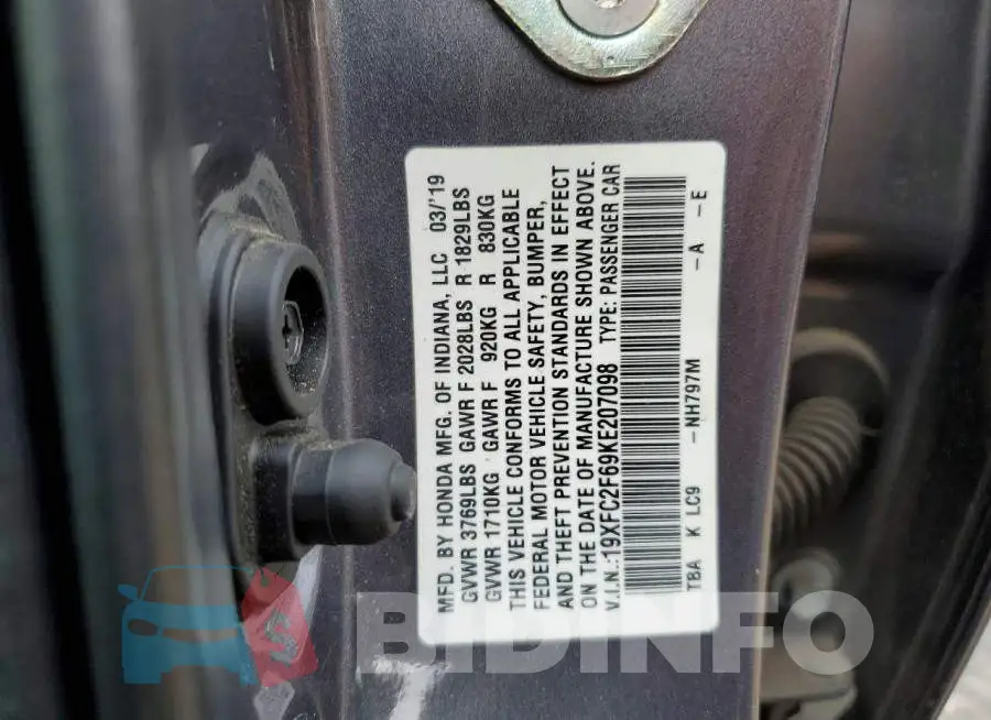 19XFC2F69KE207098 Photo# 12
