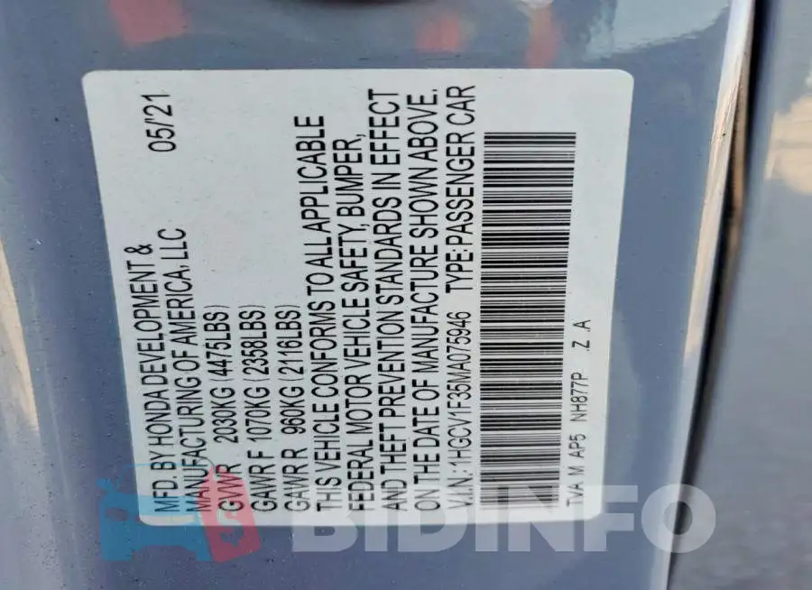 1HGCV1F35MA075946 Photo# 13