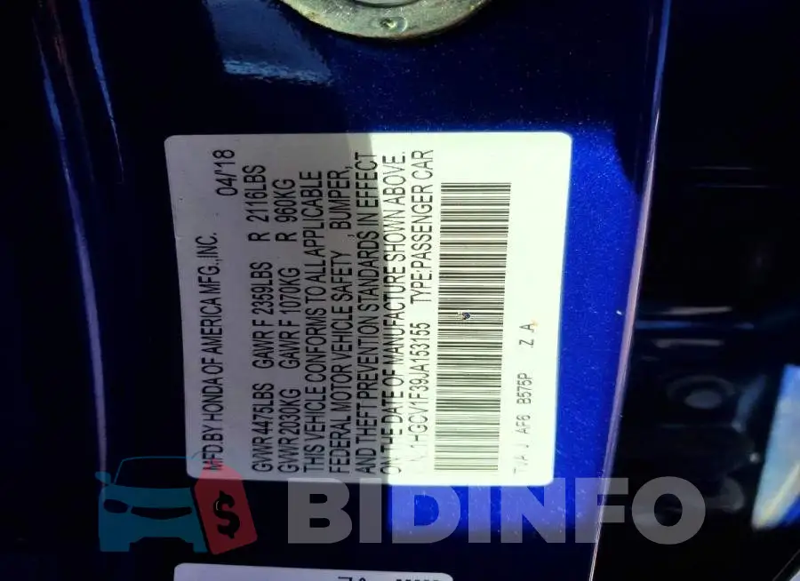 1HGCV1F39JA153155 Photo# 12