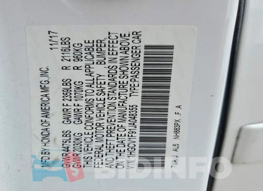 1HGCV1F91JA048355 Photo# 12