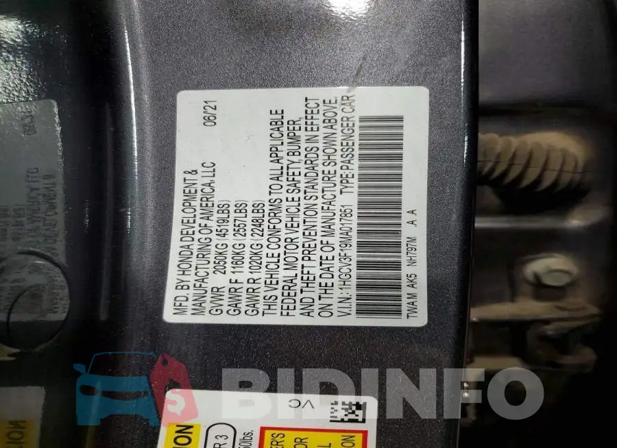 1HGCV3F19MA017851 Photo# 12