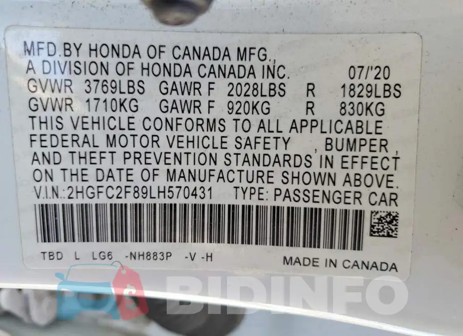 2HGFC2F89LH570431 Photo# 13
