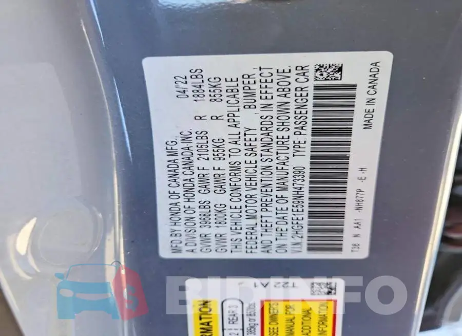 2HGFE1E59NH473390 Photo# 12